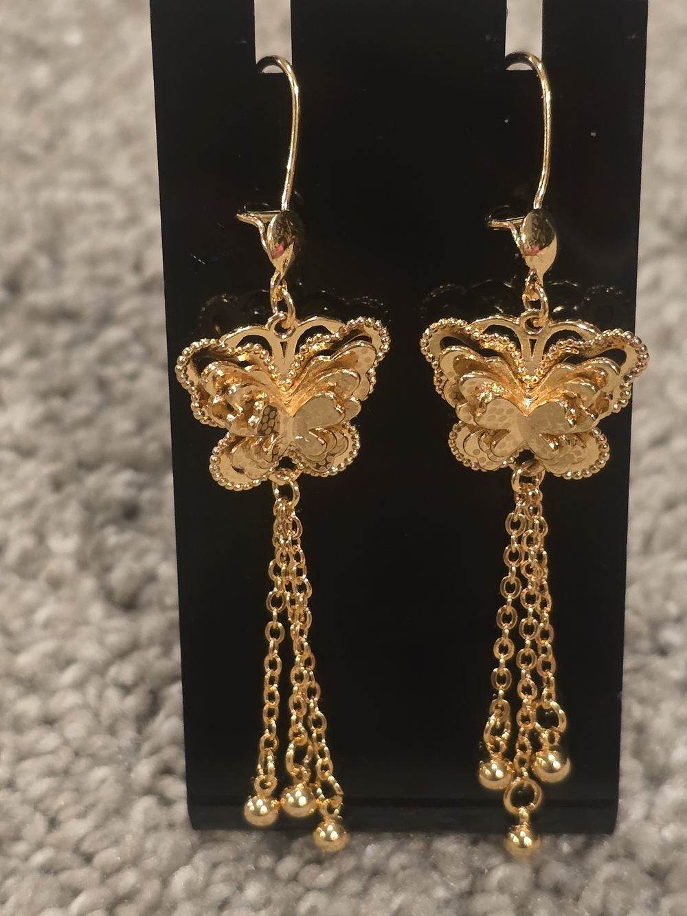 22kgp Dubai Gold Butterfly Drop Earrings - Women Jewelry